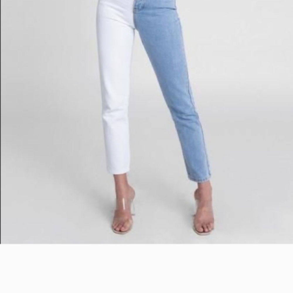 Adika Two-Tone Blue and White Cropped Jeans